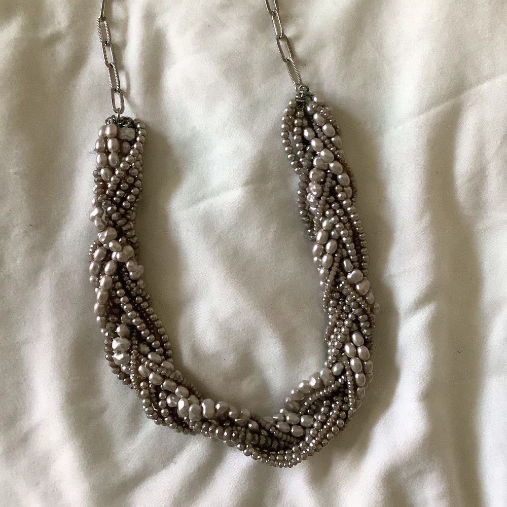 Ann Taylor Braided bead necklace, grey